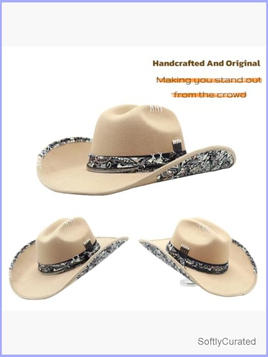 Unisex Wide Brim Cowboy Hat - Cattleman Style with Sweatband, Gift Box main image 4